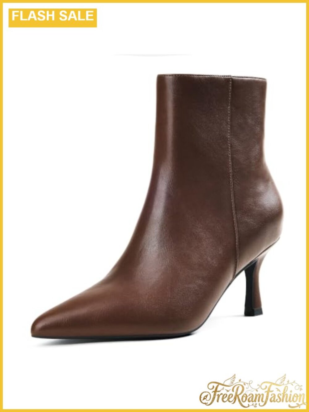 Kitten Heel Pointed Toe Ankle Booties Side Zip Synthetic Leather